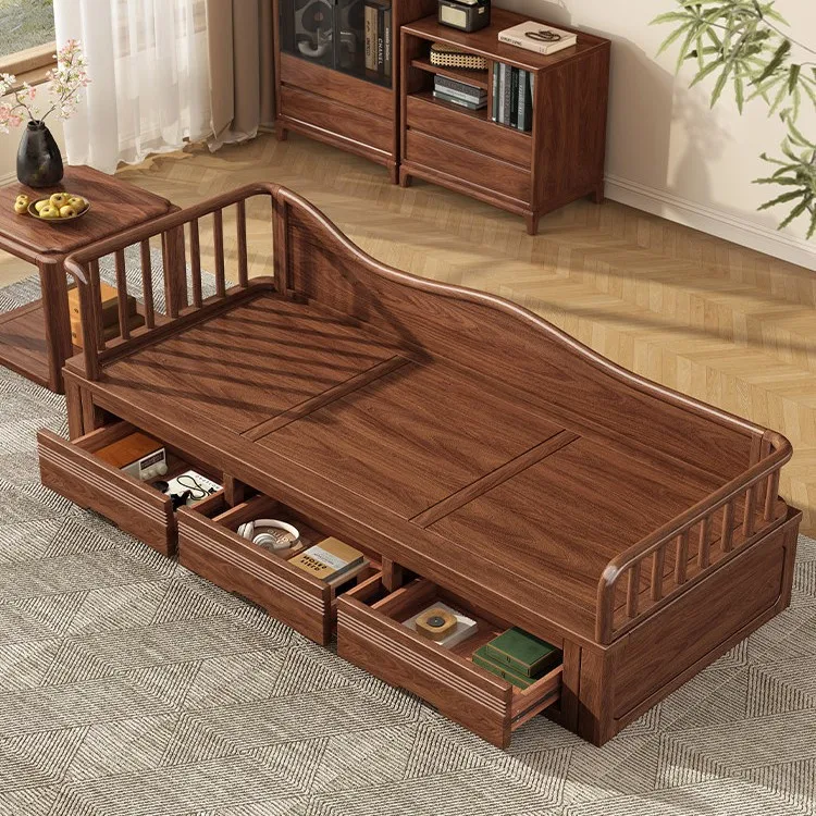 New Chinese-style solid wood sofa bed, living room balcony integrated multi-purpose, study concubine chair
