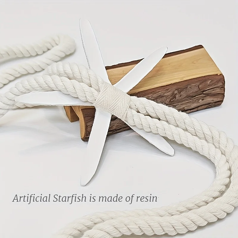 2PCS 천연 불가사리 커튼 타이 백, 손으로 짠 코튼 린넨 로프, Boho 홈 장식을위한 조정 가능한 창 커튼 홀더