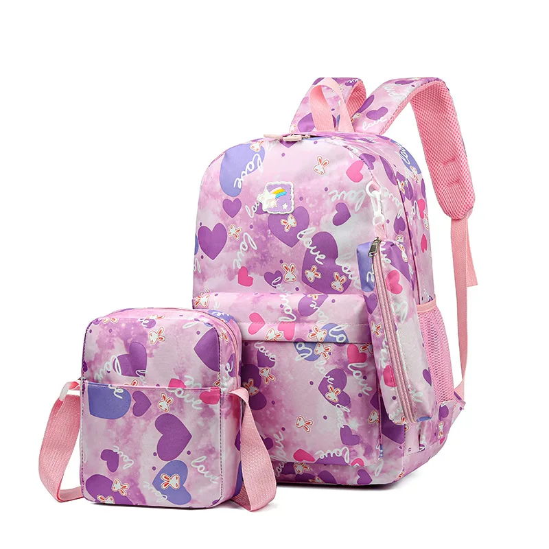 Cartoon love printed school backpack for teenage girls 3 pieces/set waterproof nylon children backpacks kids school bags satchel