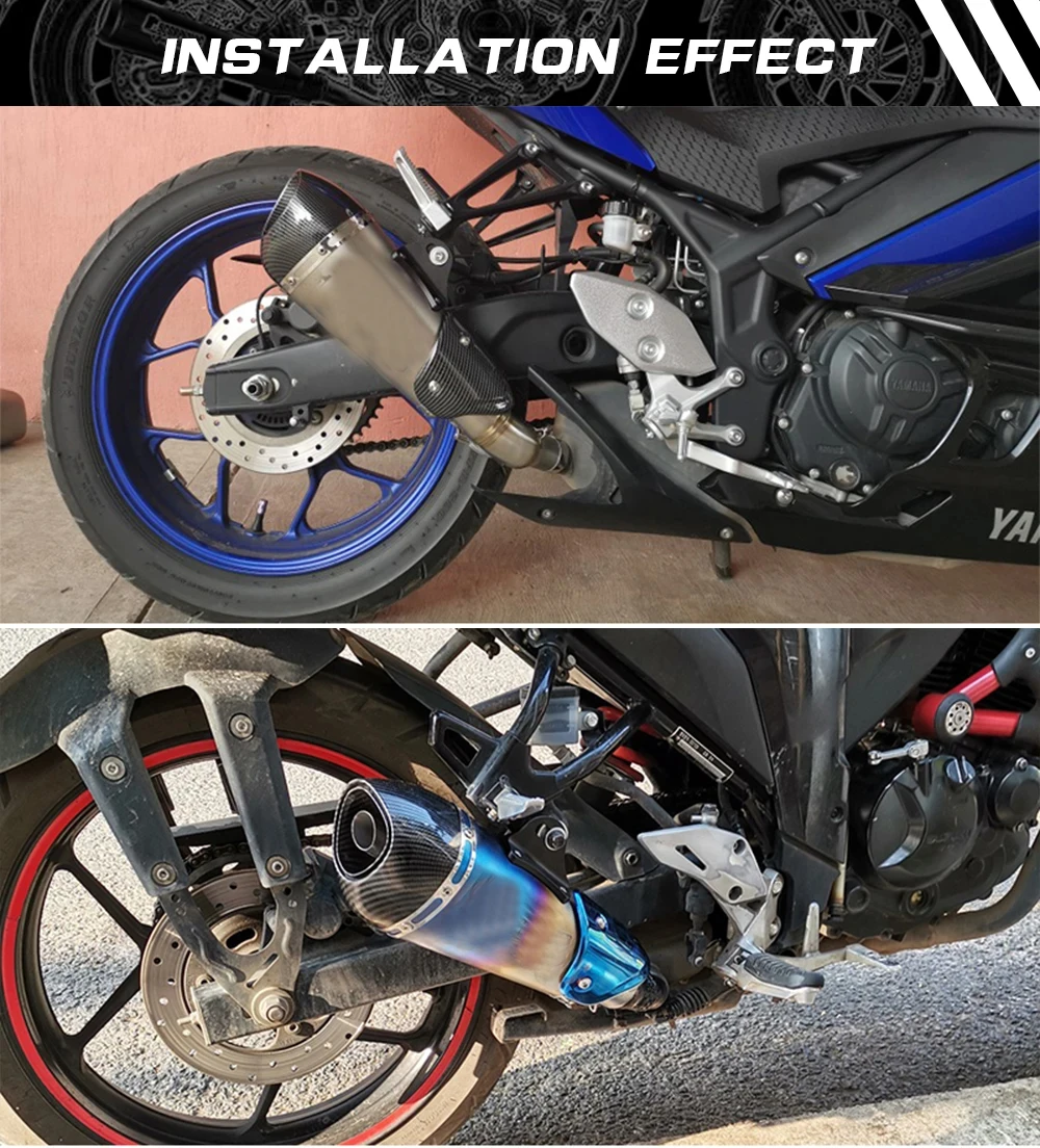 51Mm universal motorcycle exhaust tail section, suitable for Yamaha R3/R25/Kawasaki Ninja250/300/400/ZX6R/ZX10R