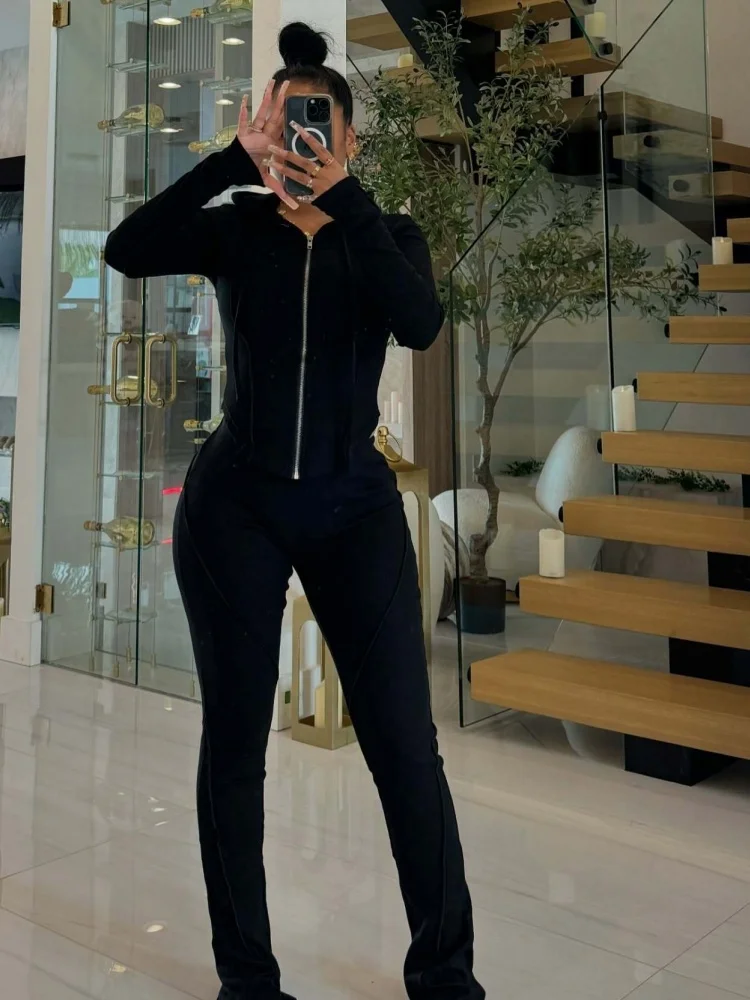 

Wmstar Two Piece Set Women Wholesale Fashionable Casual Sporty Autumn Winter Cities Featuring Combination Threaded Pit Strips