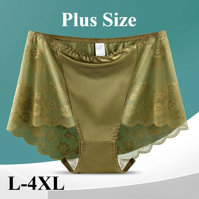 

L-4XL Plus Size Women High Waisted Lace Panties Tummy Control Underwear Sexy Stretch Full Coverage Briefs Breathable Underpant