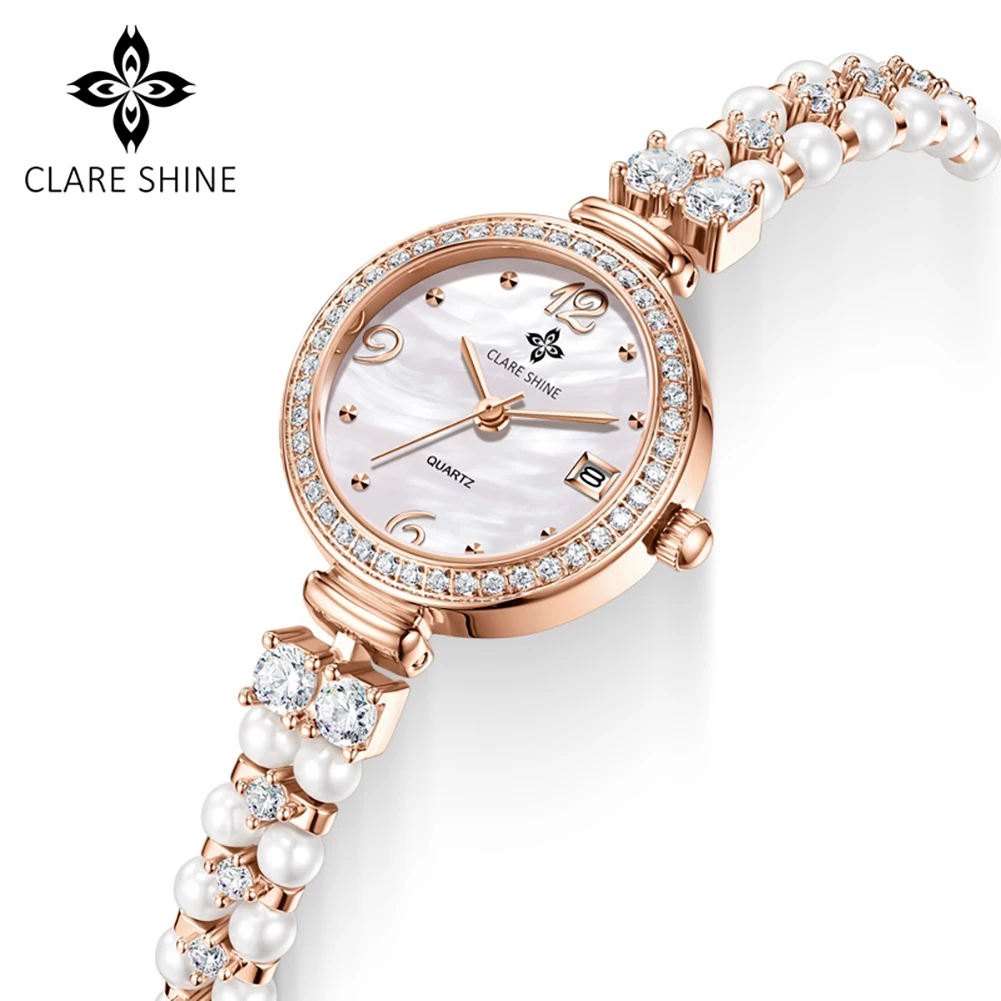 CLARE SHINE New In Quartz Watches for Women with Necklace High-end Gift Box Set Luxury Original  Diamond Ladies Wristwatch 7703