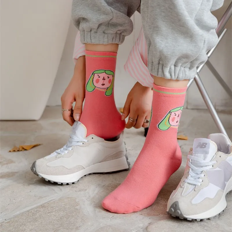 

Women'S Stockings Cartoon Cotton Socks For Women Personality Color Matching Stocking Fashion Middle Tube Sock Couple Unisex