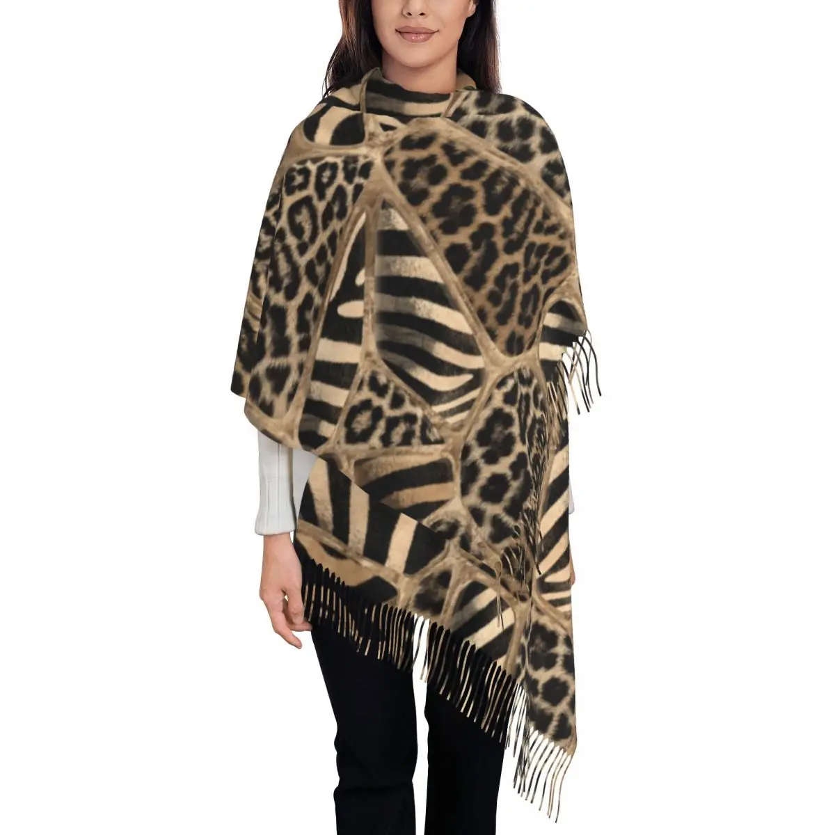 

Custom Printed Animal Print Scarf Men Women Winter Warm Scarves Leopard And Zebra Pastel Gold Shawls Wraps