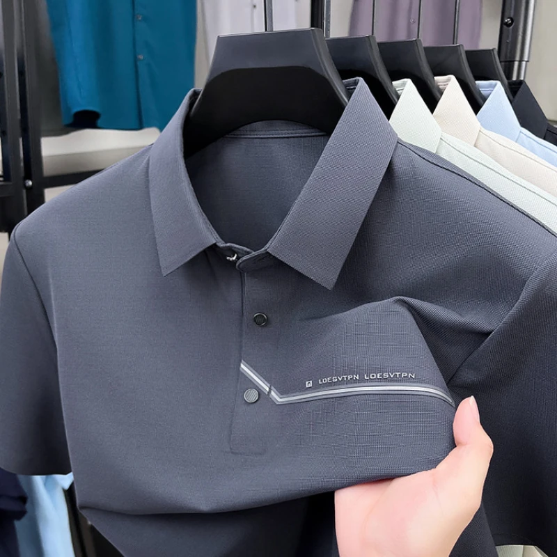 

Мужская дышащая рубашка поло из эластичной ткани для офиса и повседневного использования | Эластичная комфортная однотонная футболка классического дизайна M-4XL