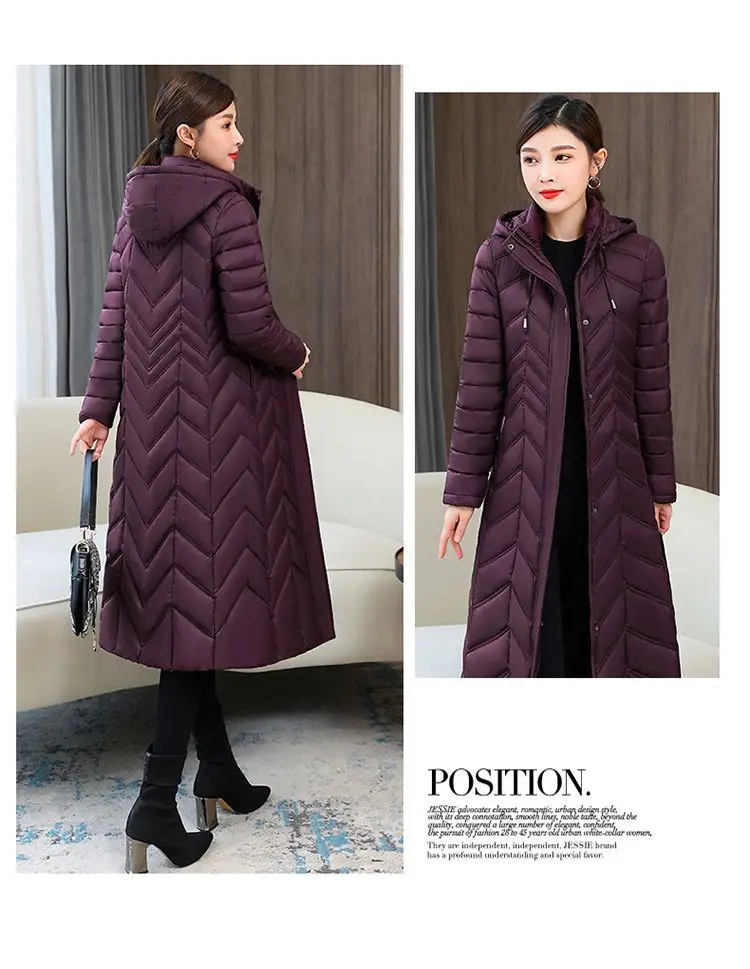 Mom's Long Down Cotton Jacket 2026 Winter New Fashion Slim Hooded Coat Women's Warm Parker Overcoat Solid Female Casual Jackets