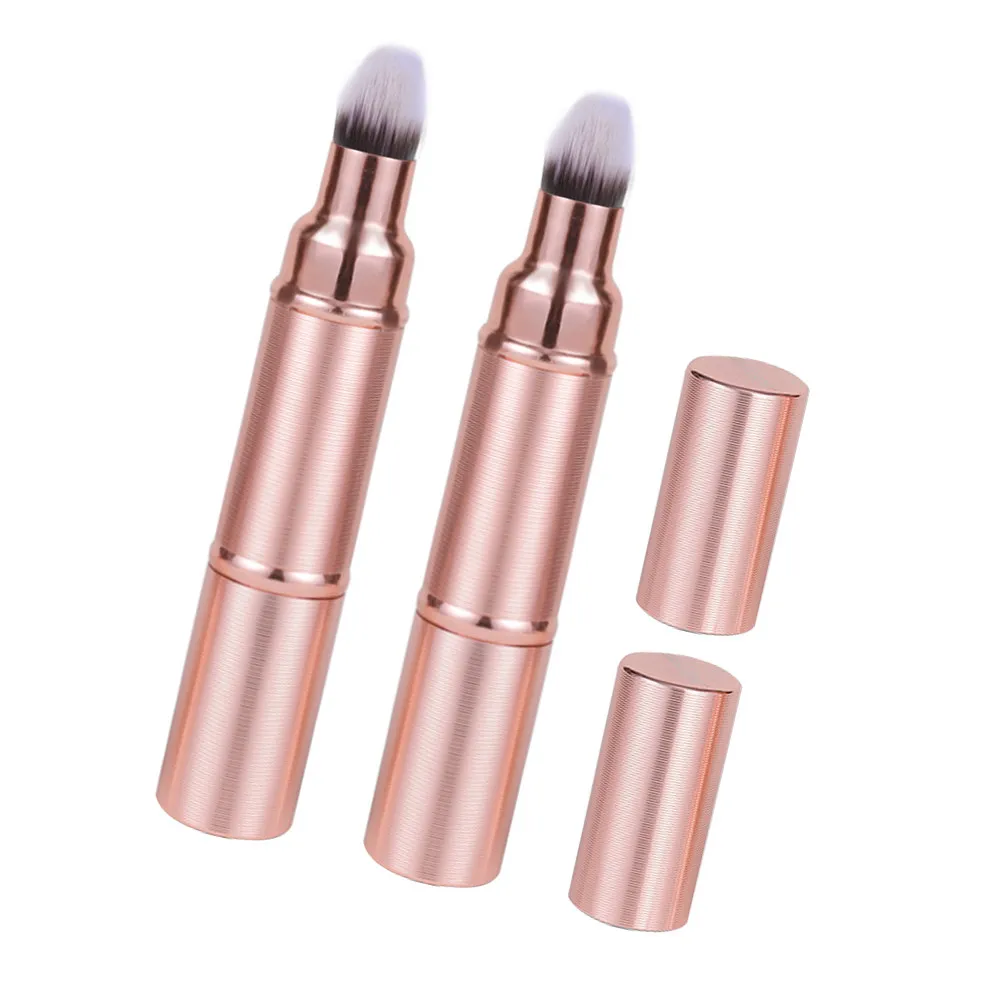 2Pcs Portable Double Sided Makeup Brush Retractable Foundation Blush Brush with Cap Soft Bristles Compact Travel Friendly