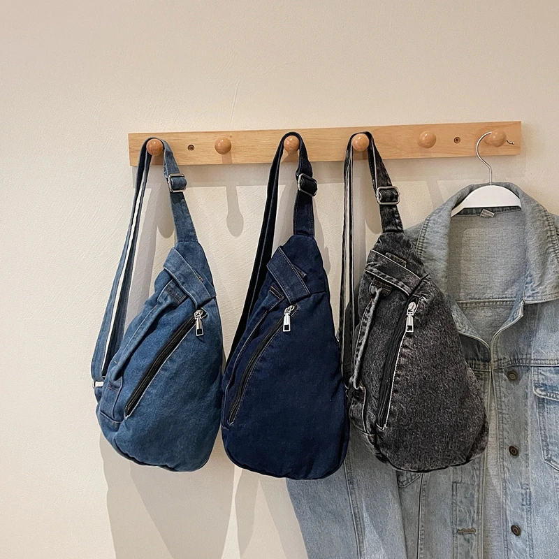 Sacs de poitrine en denim avec fermeture éclair pour femme, fil à coudre, packs de taille polyvalents, décontracté, solide, nouvelle mode, offre spéciale, 2025