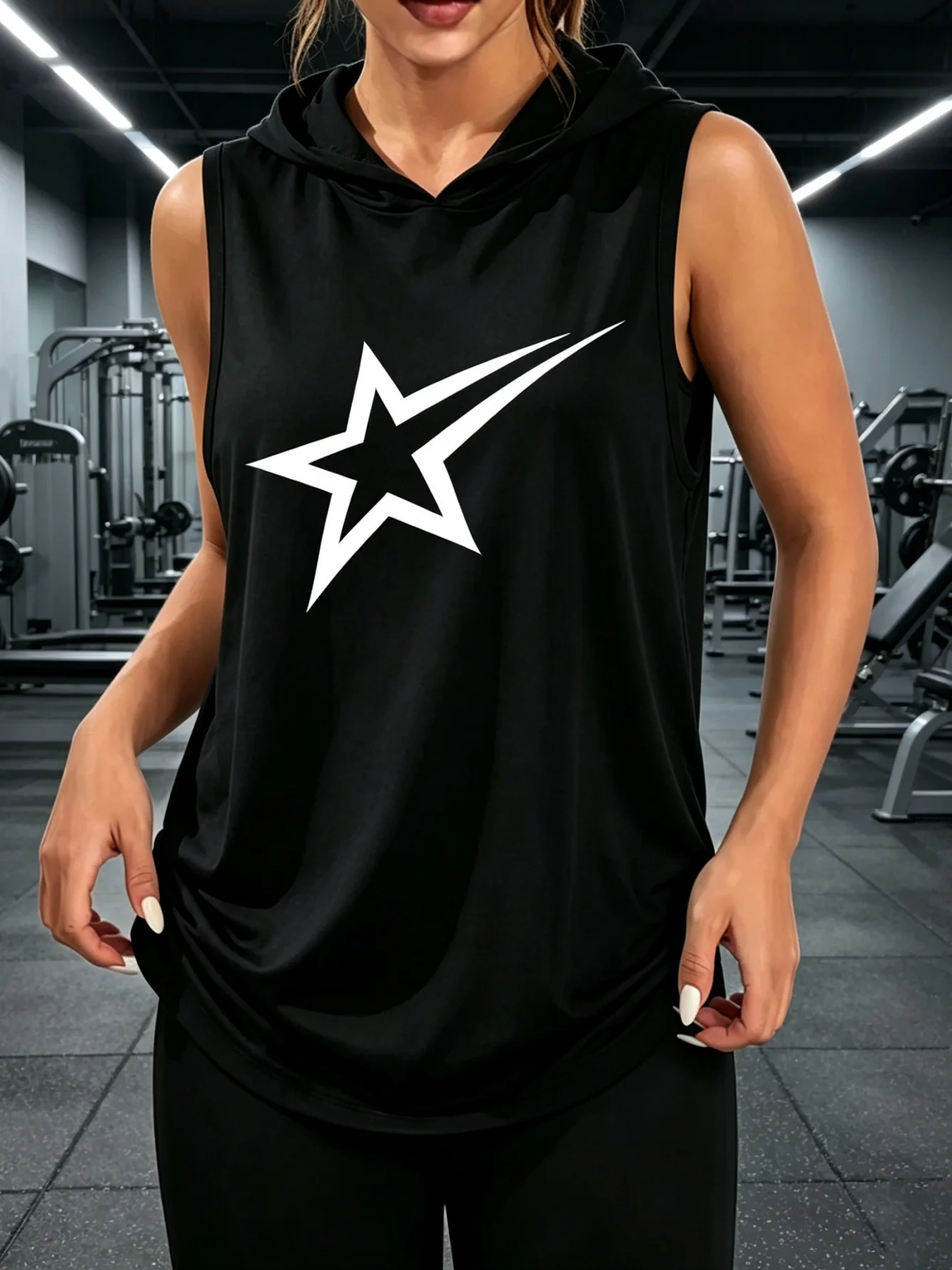Men Women Unisex Sleeveless Hooded Tank Top Shooting Star Graphic Print Gym Workout Hoodie Vest Retro Streetwear Couple Matching Fitness Training Sling Shirts - view 2