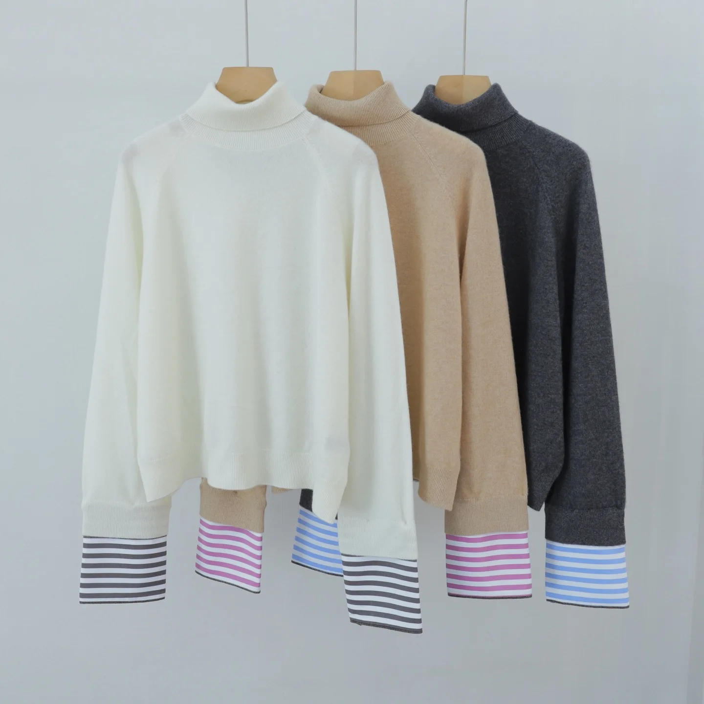 

Повседневный вязаный свитер Camere с высоким воротником в стиле пэчворк, полосатая цветная блузка, женский мягкий длинный вязаный топ све