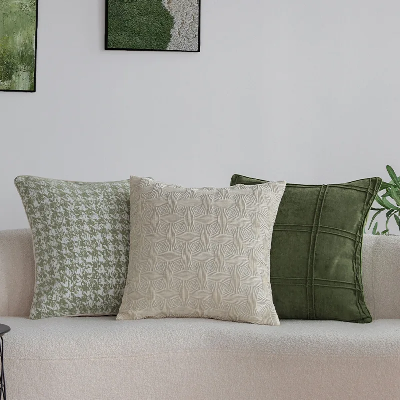 Cream Wind Green Pillowcase Chenille Cushion Pillow Cover Sofa Cushion Model Room Hotel Window Decoration Backrest Pillow Case