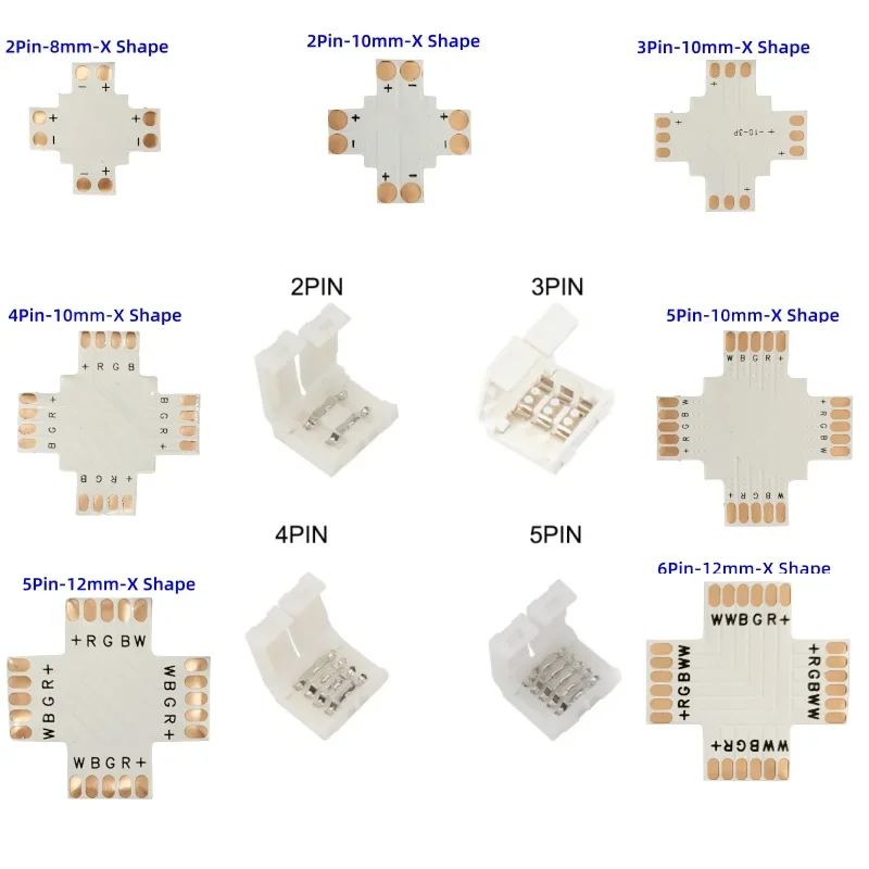 5Sets 2-6Pin LED Strip Free Soldering Led Connector L/T/X Shape Corner Connector For 2835 2812 5050 RGBW RGBCCT Led Strip Light