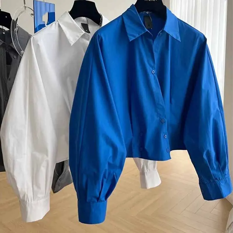 

Весенне-осенняя женская блузка с диагональной планкой, пальто, французские женские свободные модные топы, женская рубашка с пышными рукавами, кардиган