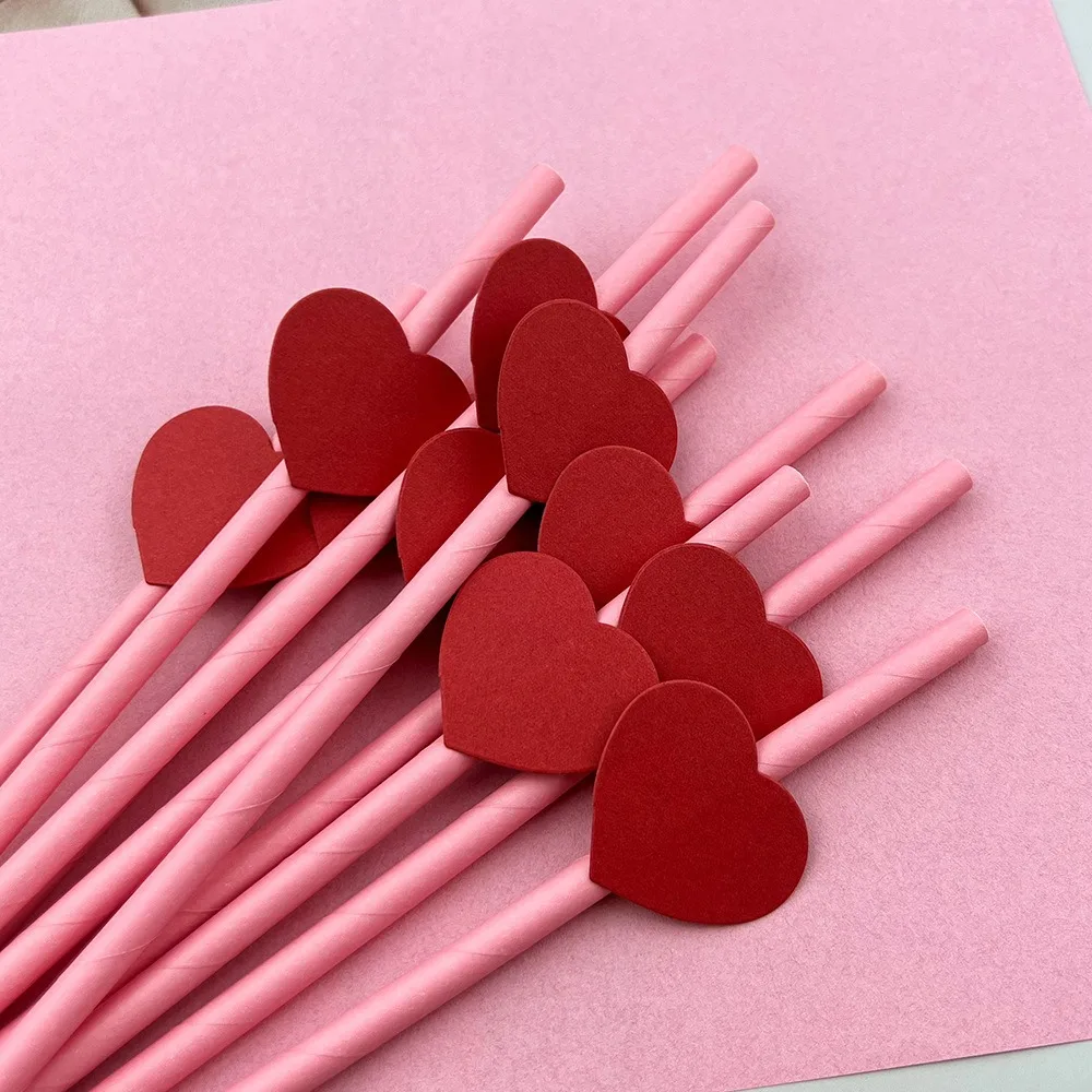 20Pcs Eco-friendly Heart Paper Straws Degradable Pink/yellow Daisy Flower Paper Straws 6mm Disposable Drinking Straw Drink