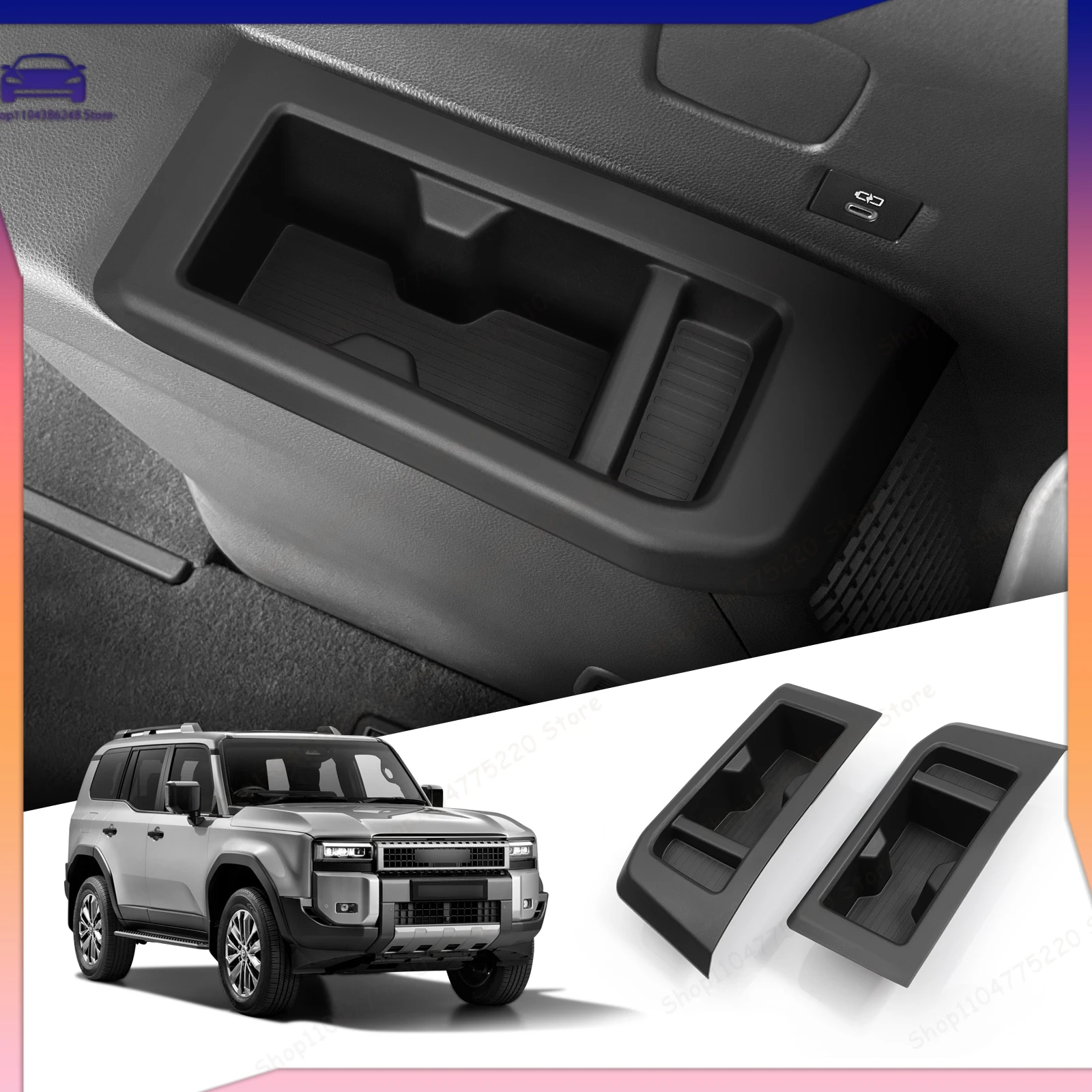 For Toyota Land Cruiser Prado 2024 250 J250 LC250 7seat Third Row Water Cup Holder Storage Box Shock-Absorbing Tray Tidying