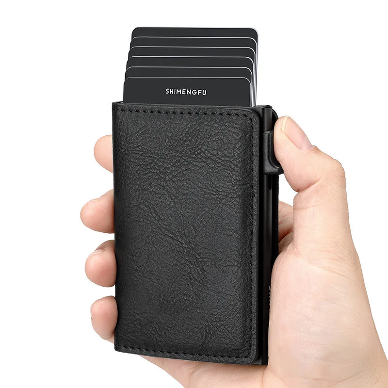Anti-Theft Brush NFC Anti RFID Men's Wallet Aluminum Pop-Up Cards Holder Purse Slim Thin Business Card Walet Money Clip For Male