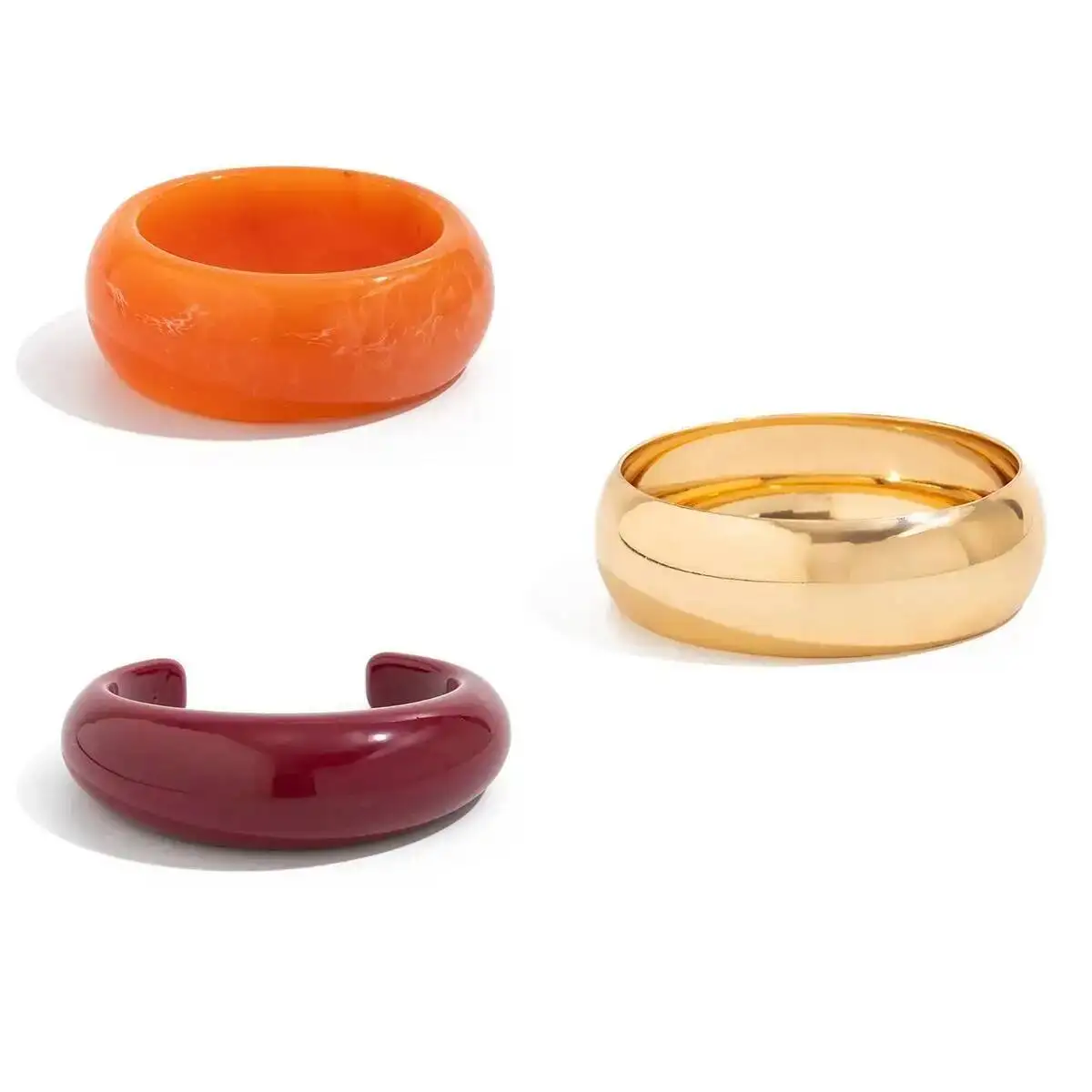 SHIXIN 3 Styles HipHop Resin Acrylic Bracelet Round Wide Bangle for Women Vintage Geometric Chunky Open Bangle Charm Jewelry New