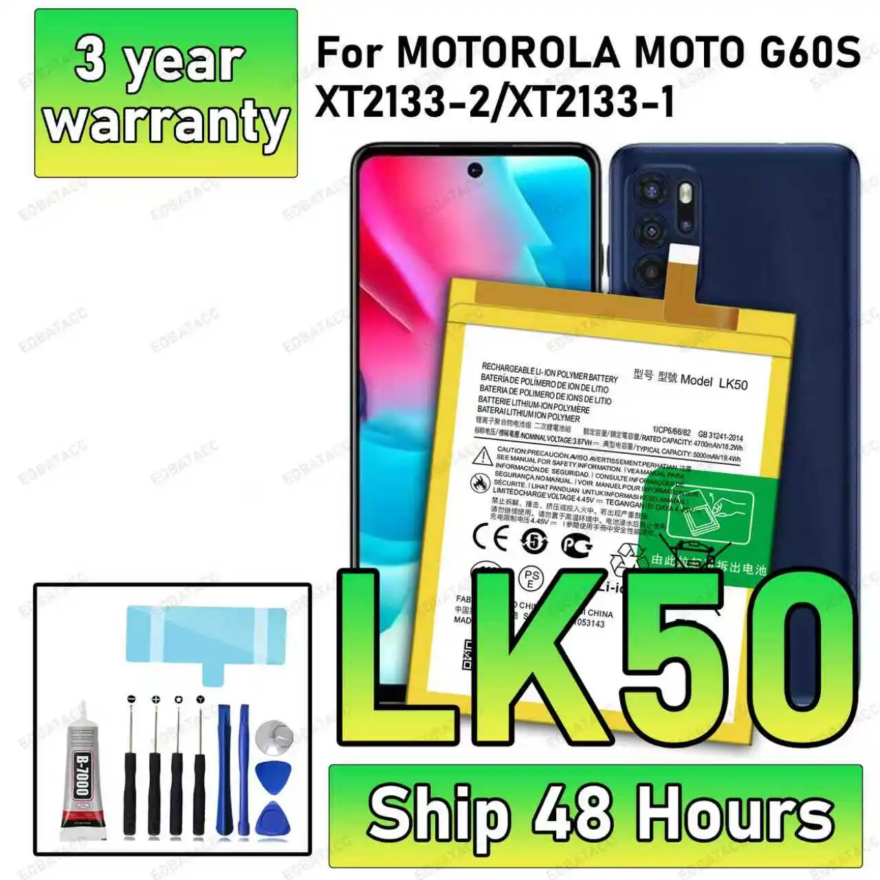 

100% New High Capacity LK50 Battery For MOTOROLA MOTO G60S/XT-2133-2/XT-2133-1 Replacement batteries +Free Tools