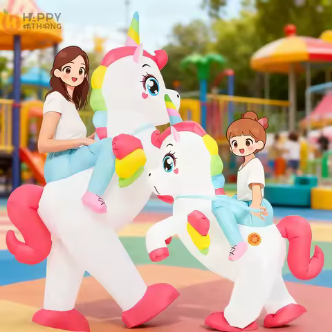 Inflatable Unicorn Ride On Costume for Adults &ndash; Funny Rainbow Fantasy Cosplay Outfit for Halloween Parties and Festivals