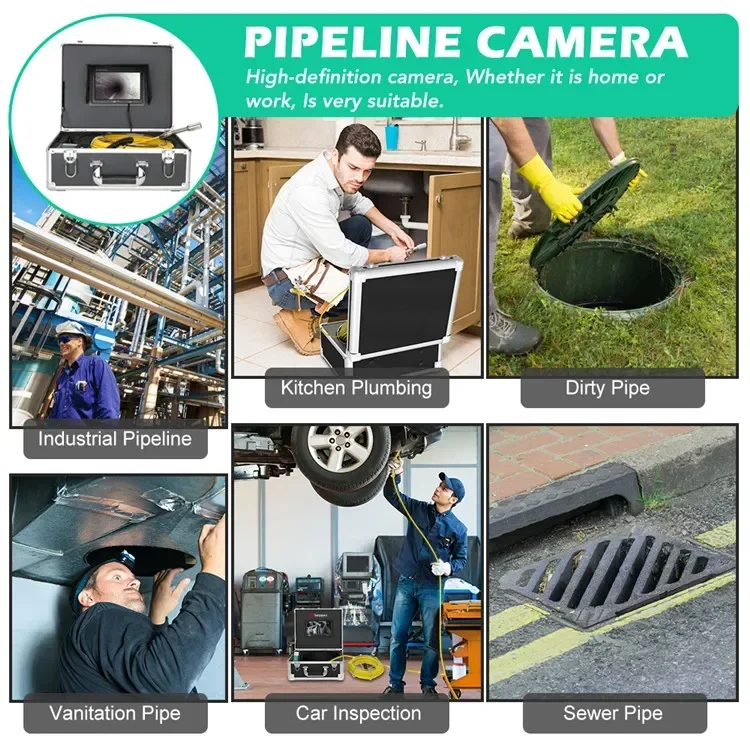 

2026 New WiFi Wireless 7" Monitor 50M 512hz Transmitter Built-in Camera Pipe Sewer Drain Inspection System Kit DVR IP68 22MM HD