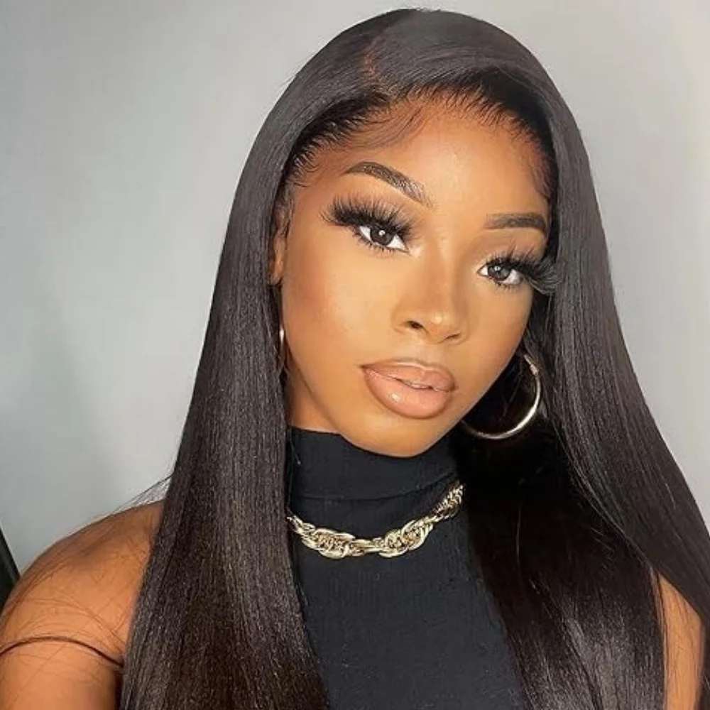 

20 Inch 5x5 Kinky Straight Human Hair Wig HD Transparent Lace Front Wigs Human Hair 180% Density Baby Hair Around Natural Colour