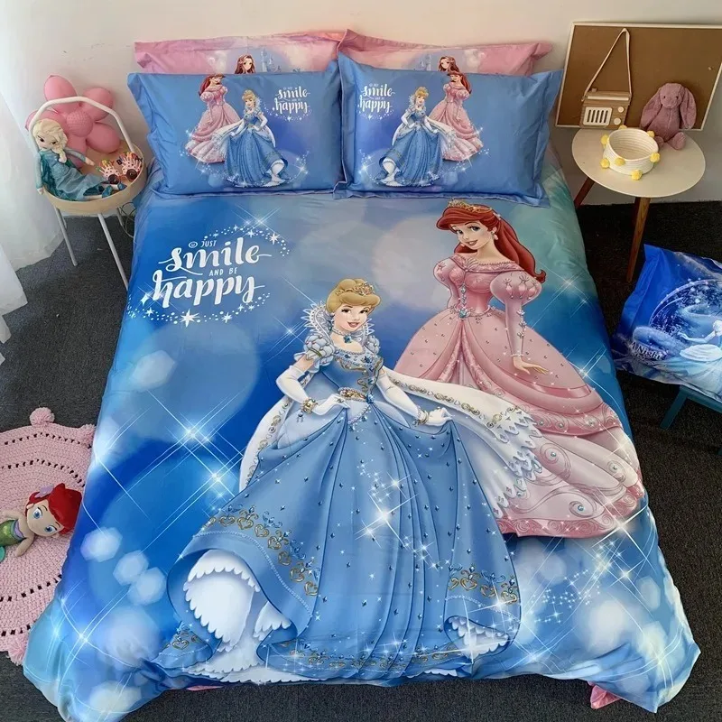 Disney Princess Snow White Bedding Set,Cinderella Ella Bed Cover,Ariel& Aurora Bed Cover,3D Children Bedding Set