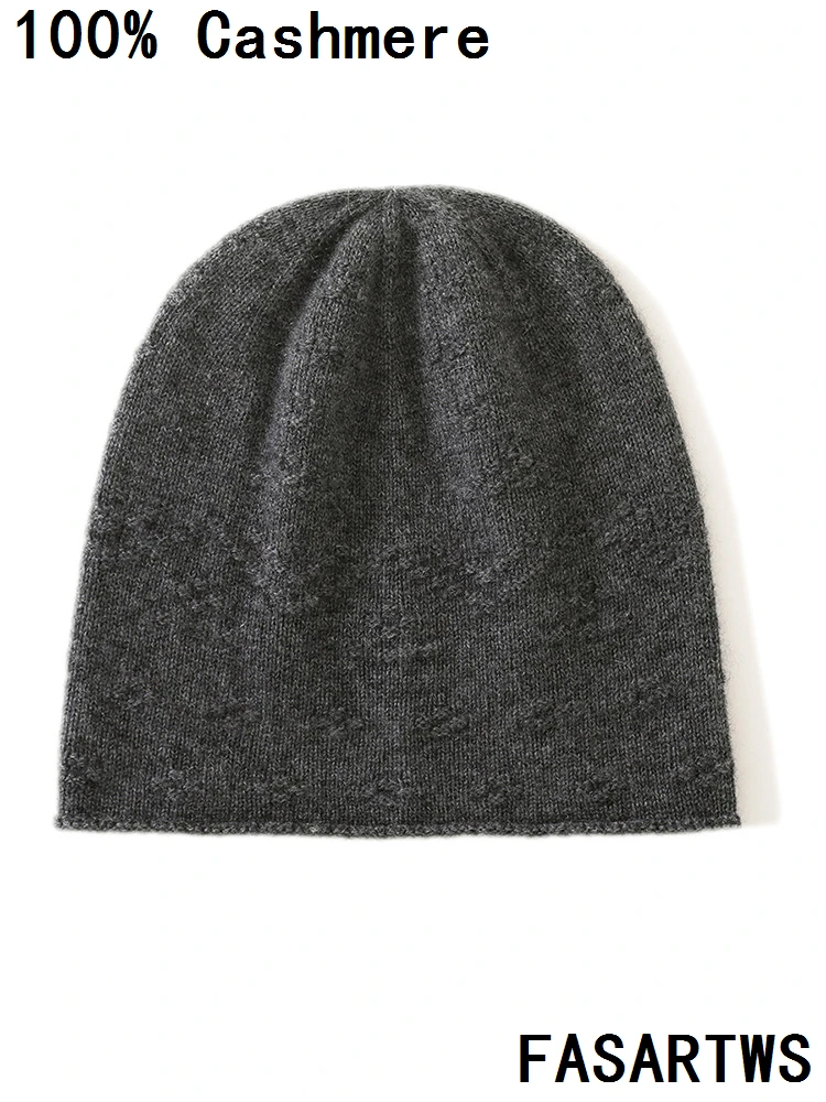 

FASARTWS New Winter High Quality Pure Cashmere Hat Women/Men Warm Knitted Outdoor Cap Fashion Casual Soft Beanie Jacquard Hat
