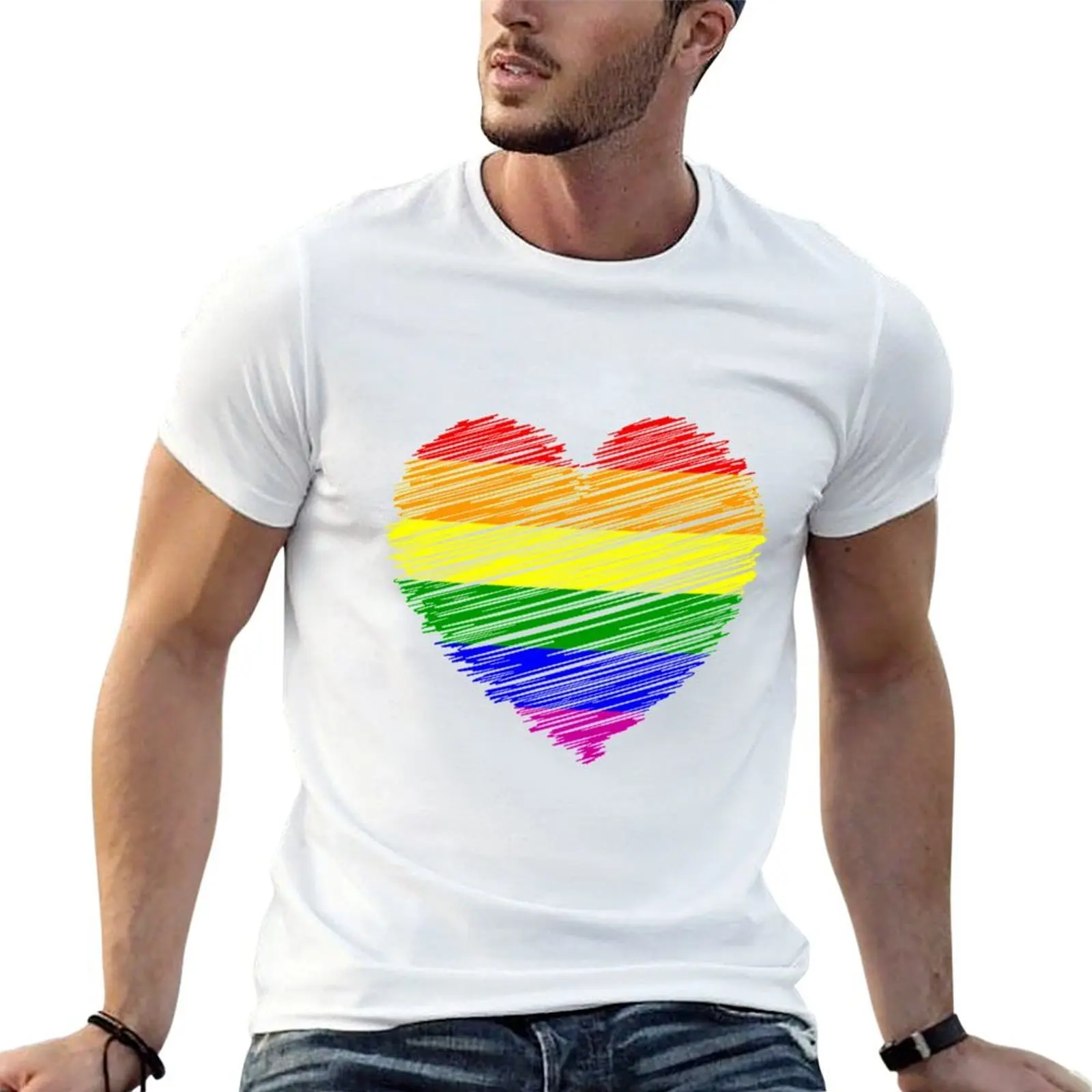 Gay Pride Heart T-Shirt man t shirts cotton man t shirts for men T-Shirt