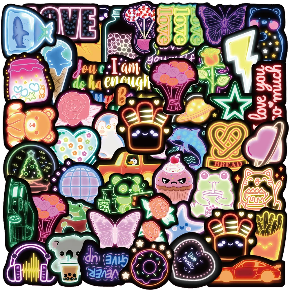 

10/30/50pcs Cute Cartoon INS Style Neon Lights Stickers Funny Animals Graffiti Decals Laptop Luggage Phone Sticker for Kids Toy
