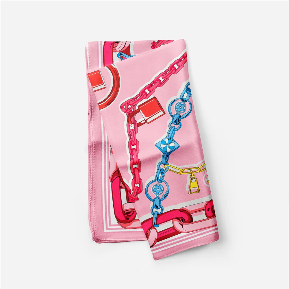 53CM Twill Silk Scarf Woman Painting Square Scarves Wraps Bandana Small Hijabs Silk Foulards Tie Headband Neckerchief Bandana