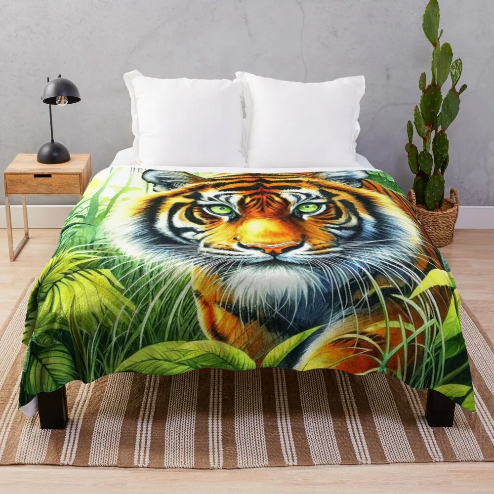 

Watercolor Tiger Throw Blanket Nap Beach Beautifuls Winter beds Blankets