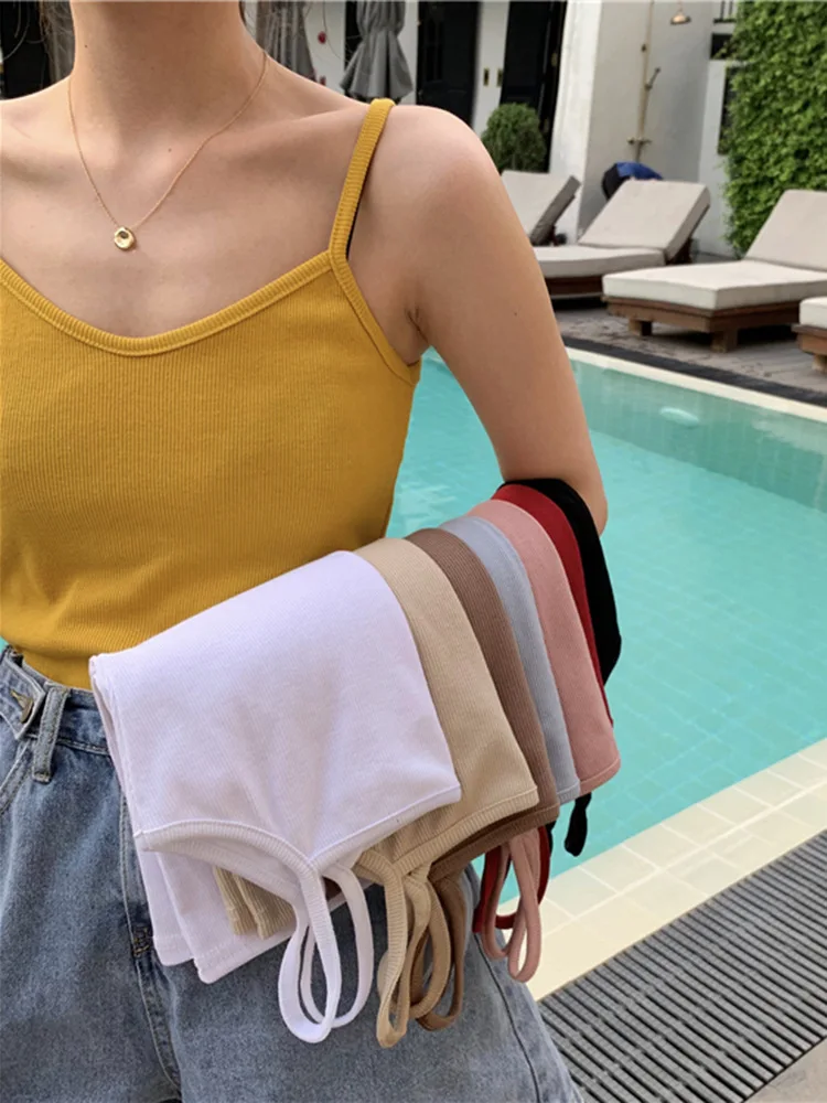 

Пикантная верхняя одежда, Летний жилет, дизайнерская нишевая Милая Горячая Женская внутренняя одежда, однотонный короткий топ на бретельках для женщин