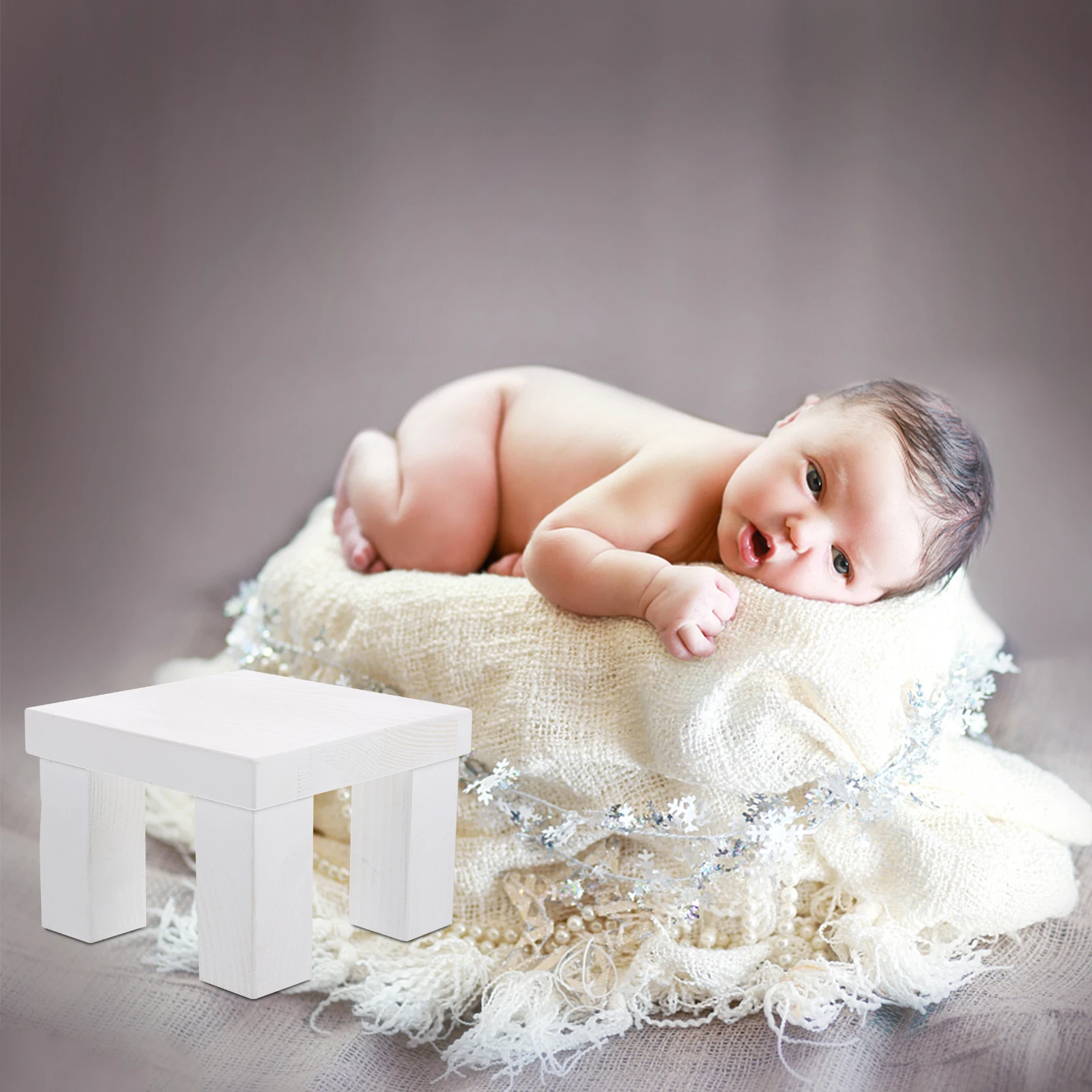 

Small Wooden Stool Props Pedestal Foot Bench Solid Photography Chair for Photoshoot Miniature Newborn