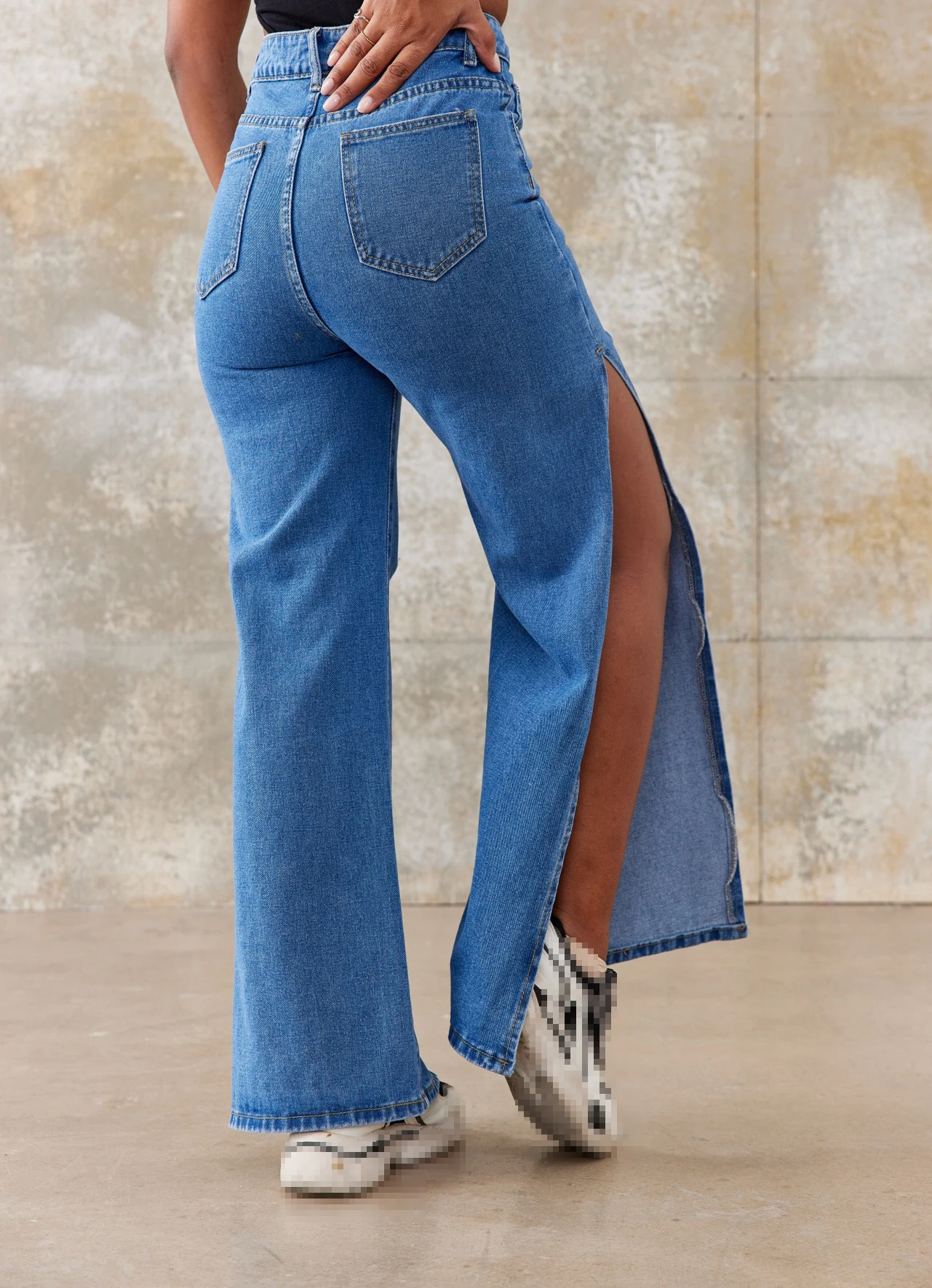 Jeans per donna estate blu moda buco aperto forcella pantaloni in Denim Sexy