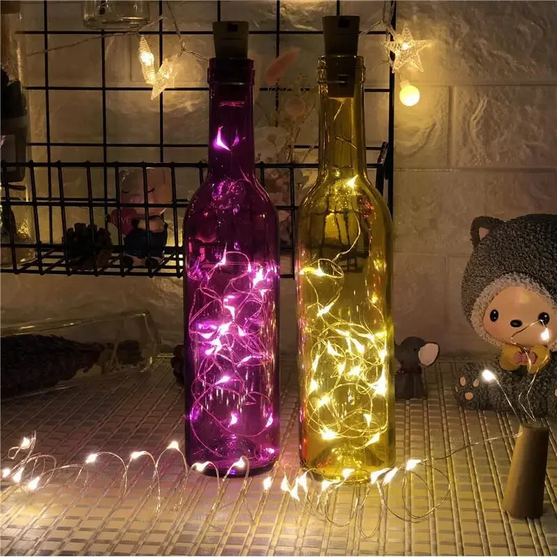 1 Stück 1 m 2 m Lichterkette Kupfer Silber Draht Lichterkette Girlande Flaschenverschluss Glas Handwerk Hochzeit Weihnachtsdekoration