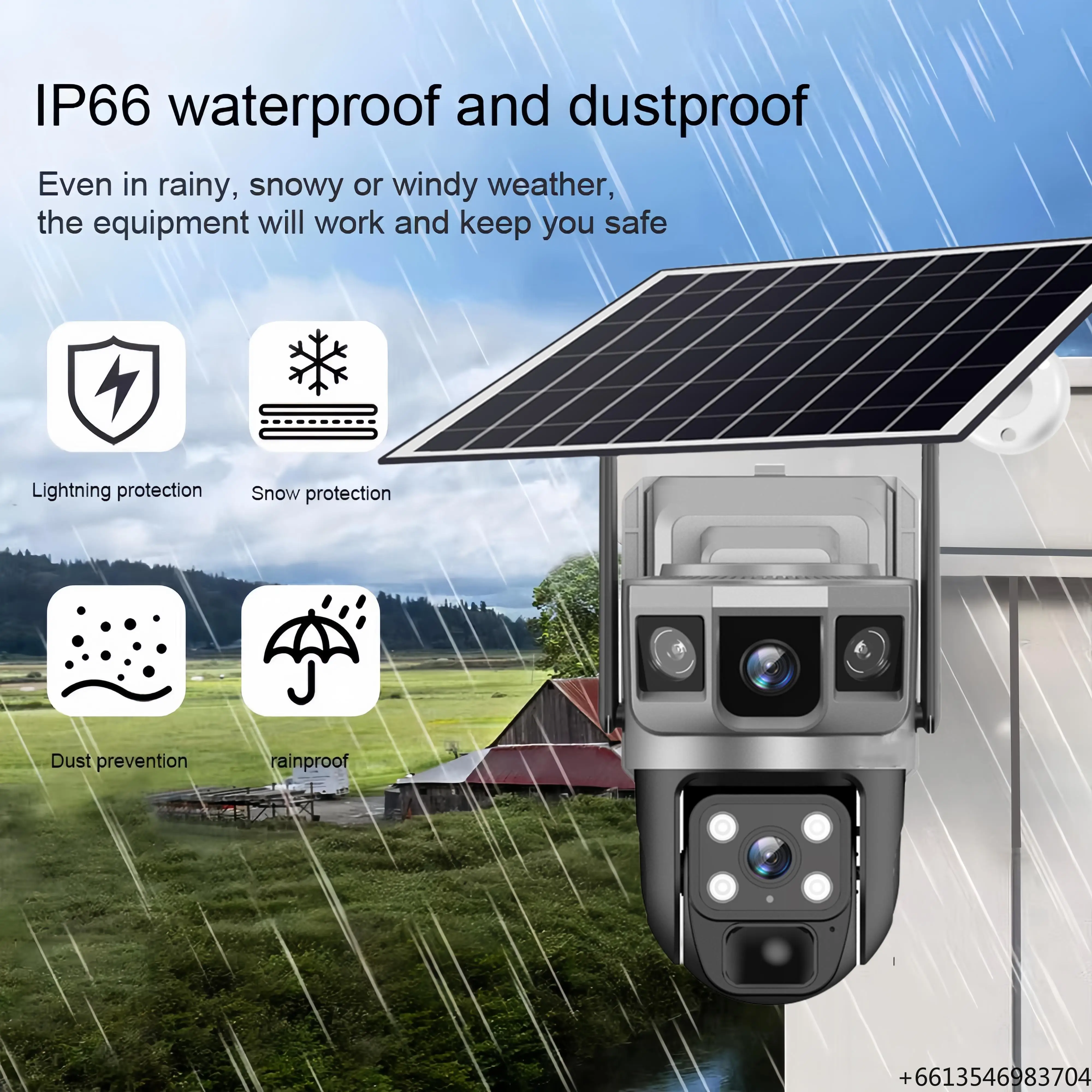 Regis 4G Sim Card IP WIFI CCTV 12MP Dual Lens 3 Screen PTZ Auto Tracking 6K Security Surveillance V380 Pro Solar Camera