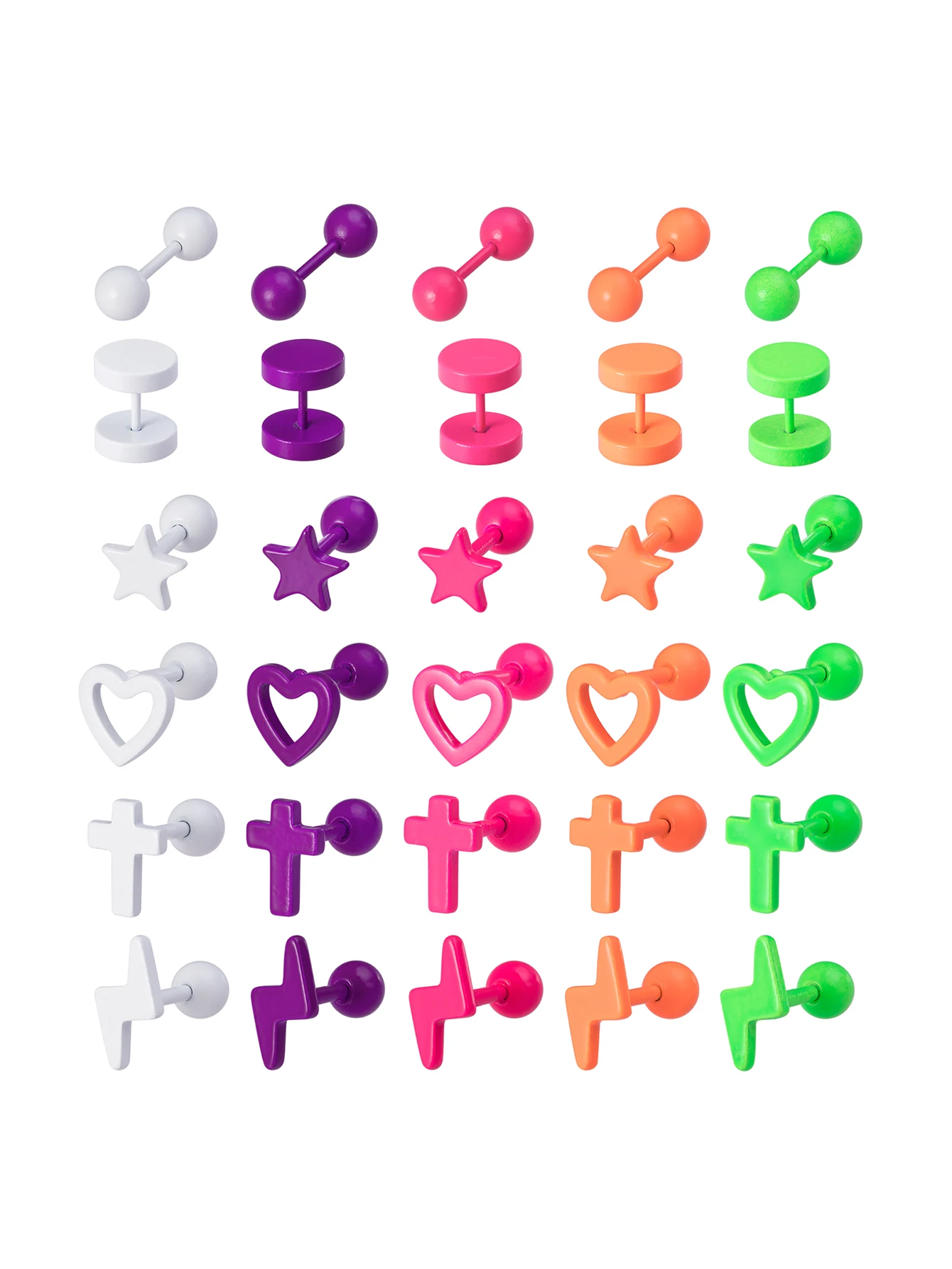 5pcs Bake Paint Corss Lightning Ear Barbell Stud for Women Stainless Steel Lobe Earring Trendy Cartilage Helix Piercing Jewelry