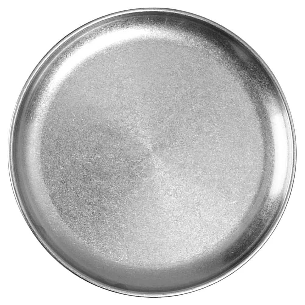 

Vintage Barbecue Plate Stainless Steel Round Shatterproof Silver Snacks Metal Dinner Dish Korean Style Healthy