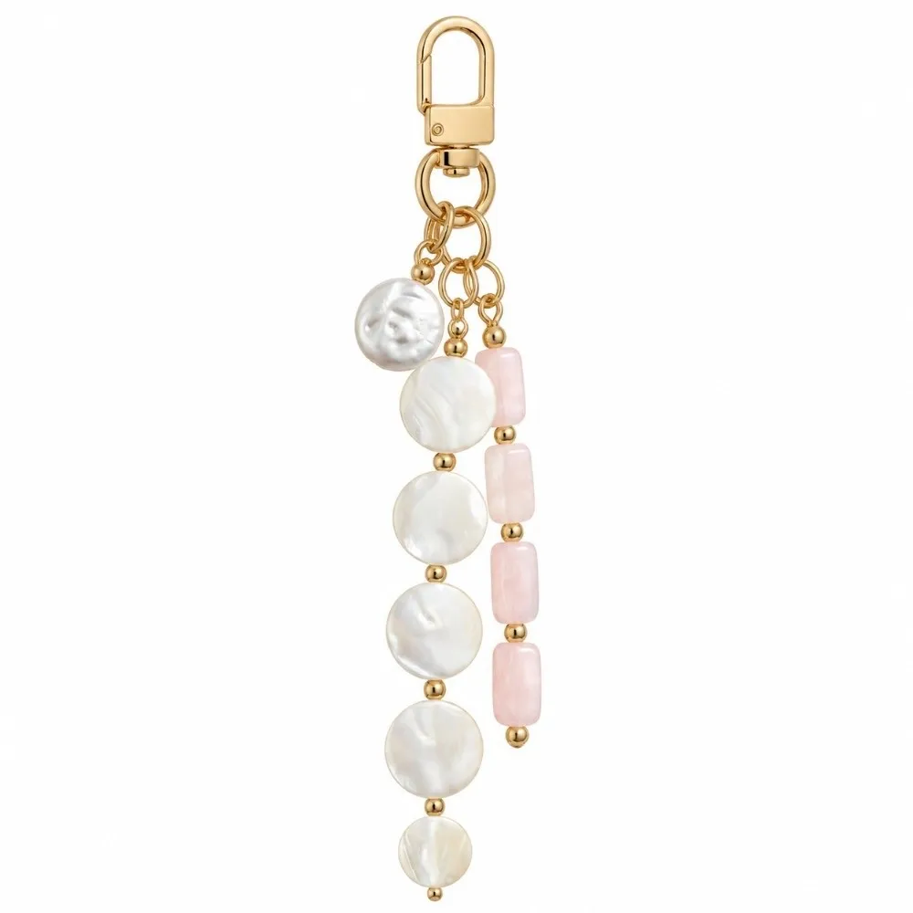Versatile Jade Beaded Crystal Beaded Keychain Zinc Alloy Portable Lucky Keyring Creative Bag Pendant for Women Girls
