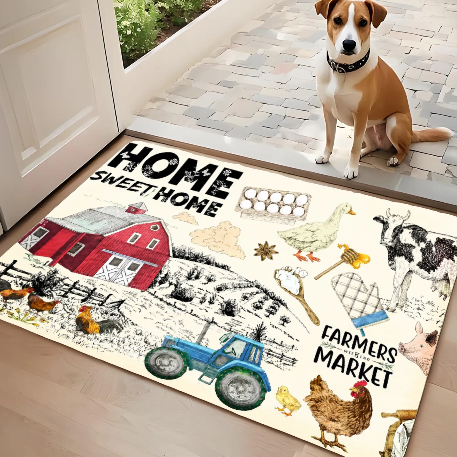 3PC Kitchen Rugs,Home Decoration for Front Door, Kitchen, Bathroom, Home Sweet Home Farmhouse Market Tractor Dining Mat