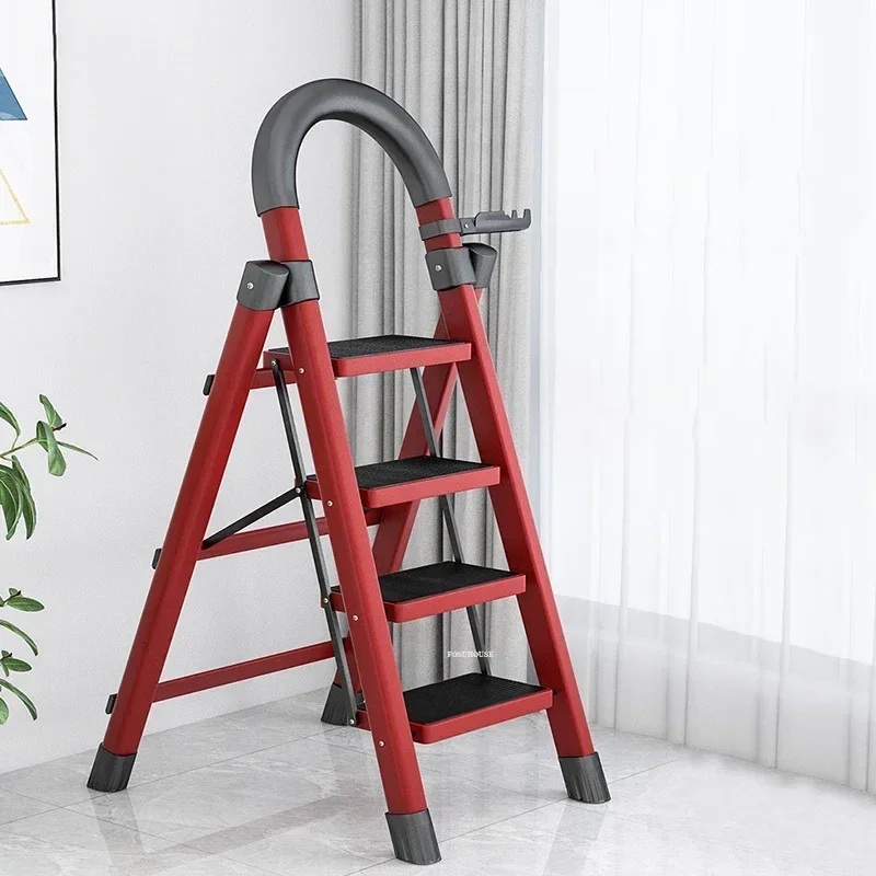 Alloy Step Ladders Household Folding Multi-functional Four-step Herringbone Ladder Safe and Portable Thickened Indoor Stairs p