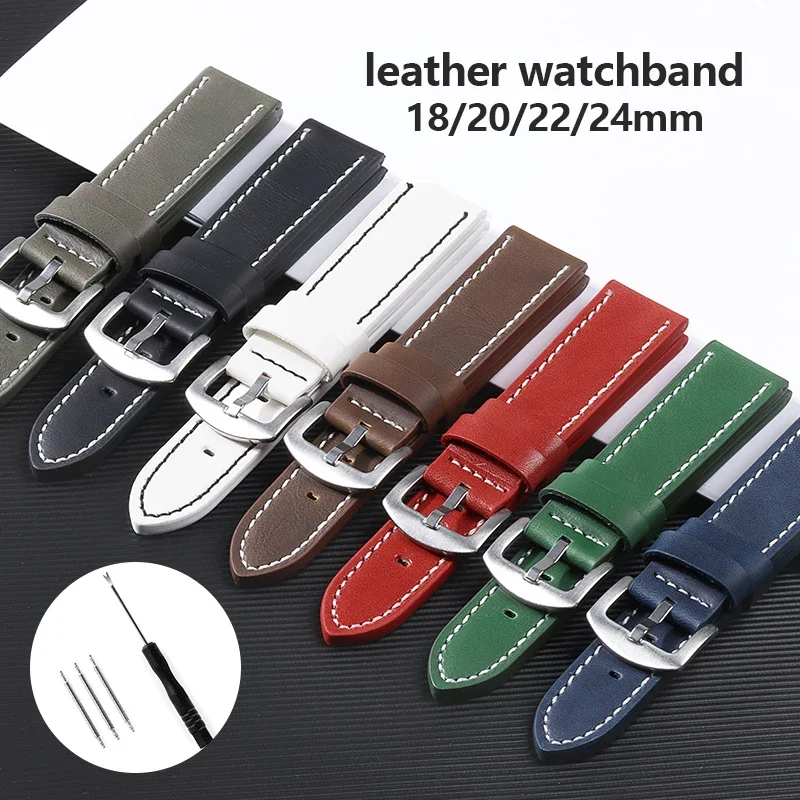 Genuine Leather Universal Wrist Strap for Rolex Waterproof Men Women Watchband for Seiko 18/20/22/24mm Belt Bracelet Accessories