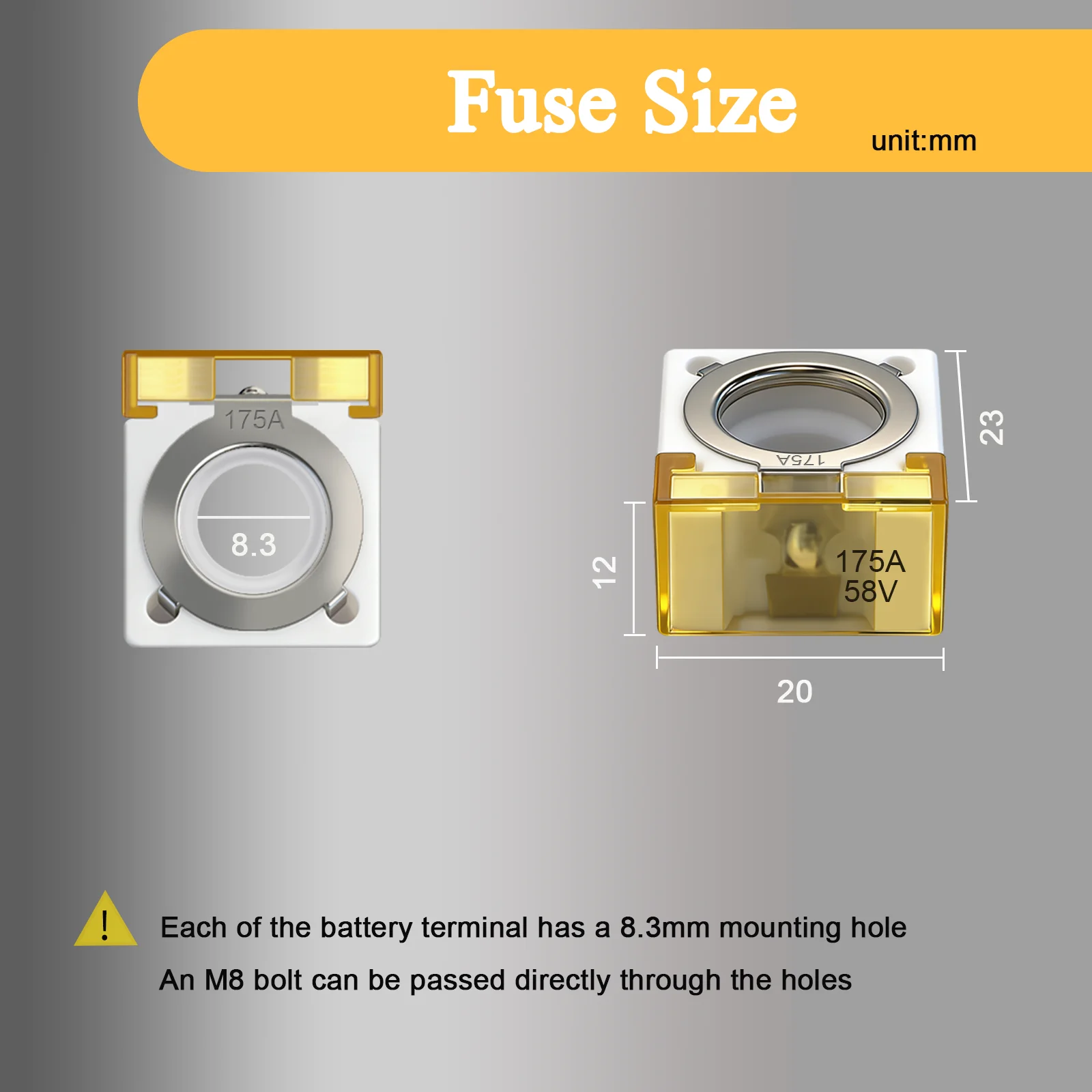 5pcs/Set, 58V MRBF Battery Fuse Block 30A/40A/50A/60A/75A/80A/100A/175A/200A/300A/400A/500A M8 Terminal Bolt-on Fuses