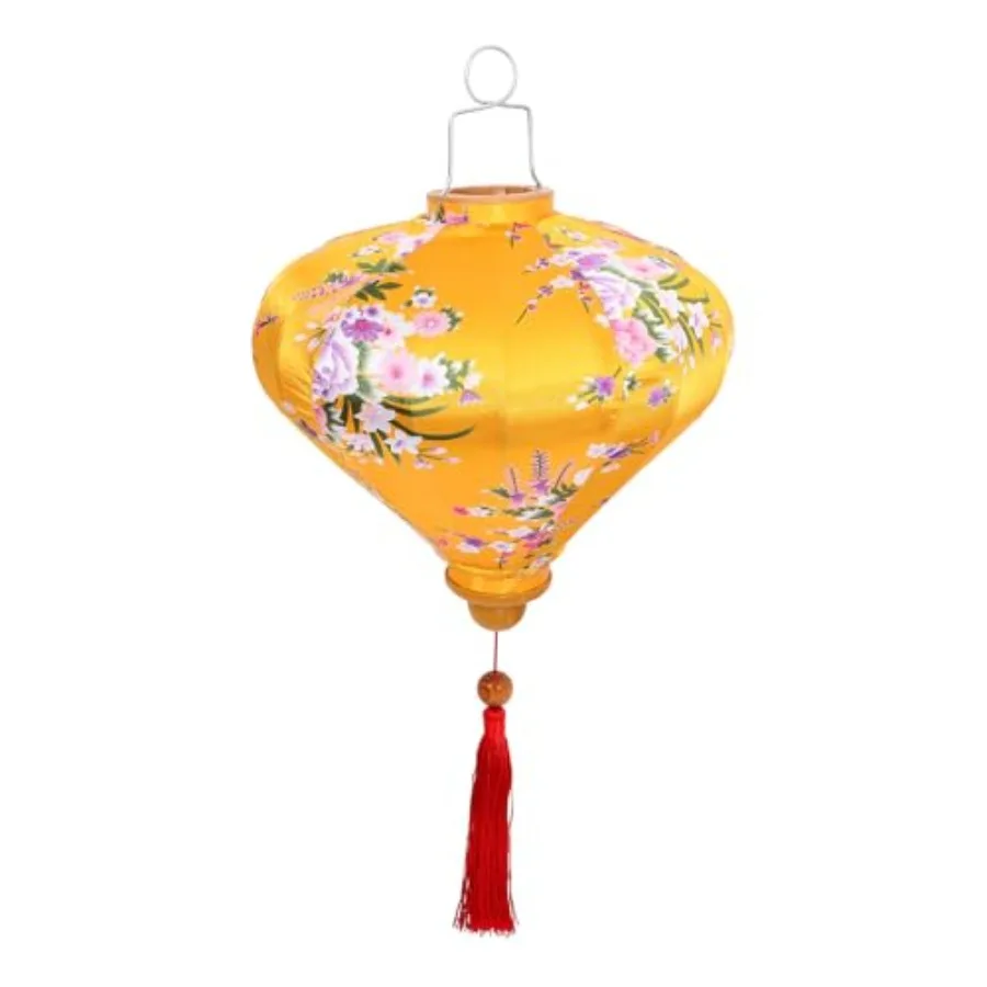 

Вьетнамский подвесной фонарь в форме бриллианта, 12 дюймов, желтый тканевый фонарь с кисточкой для свадеб, вечеринок, фестивалей и домашнего декора