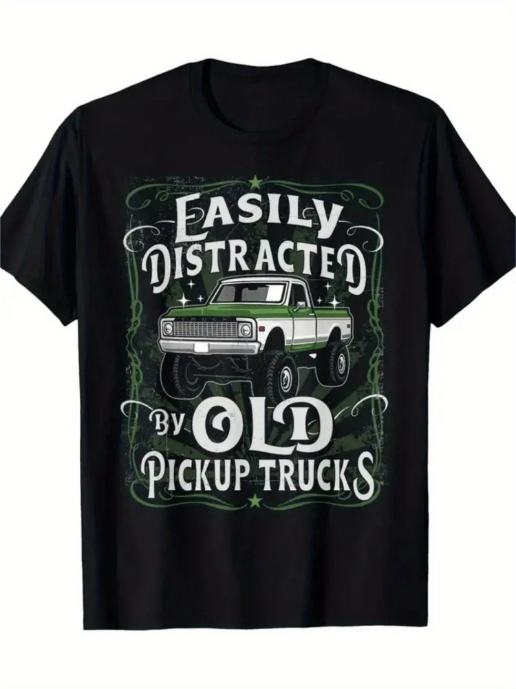 Vintage Truck Graphic-Distressed Retro 70s/80s Inspired with Pickup Trucks&Bold Lettering design-100% cotton men's T-shirt.