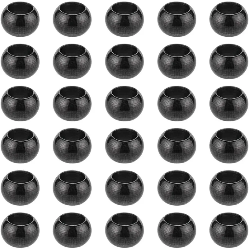 30pcs 8mm Round Larger Hole Beads Stainless Steel Metal Black Round Spacer Smooth Polished Round