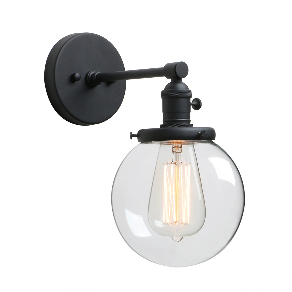 Phansthy Industrial Wall Light Globe Wall Sconce with 5.9 Inch Clear Glass Canopy (Black)