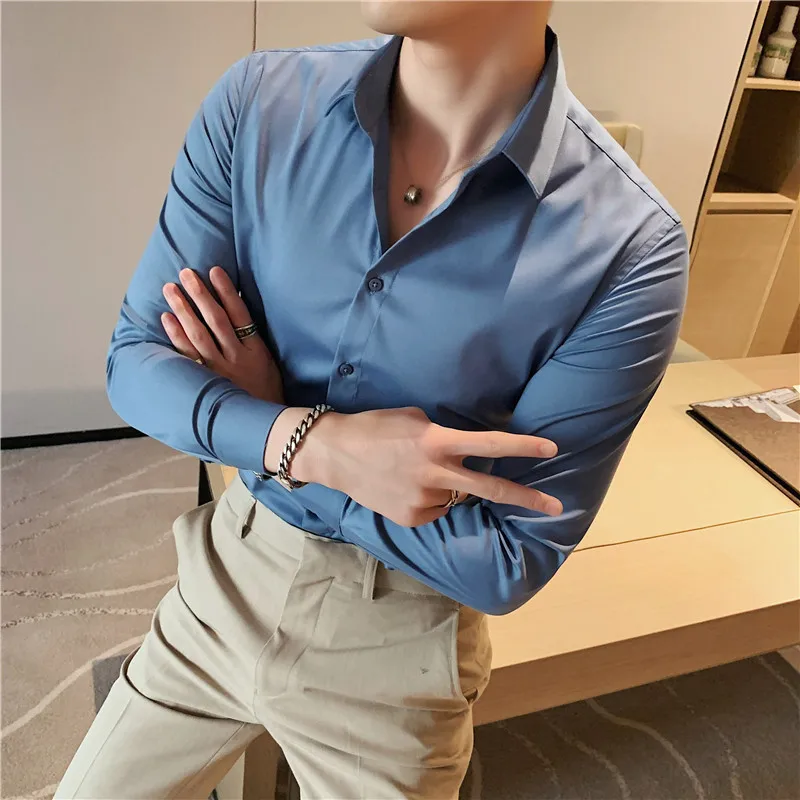 2023 New product Men\'s stylish casual pure cotton business shirts/Male slim fit lapel Dress long sleeve shirts/Leisure Tops