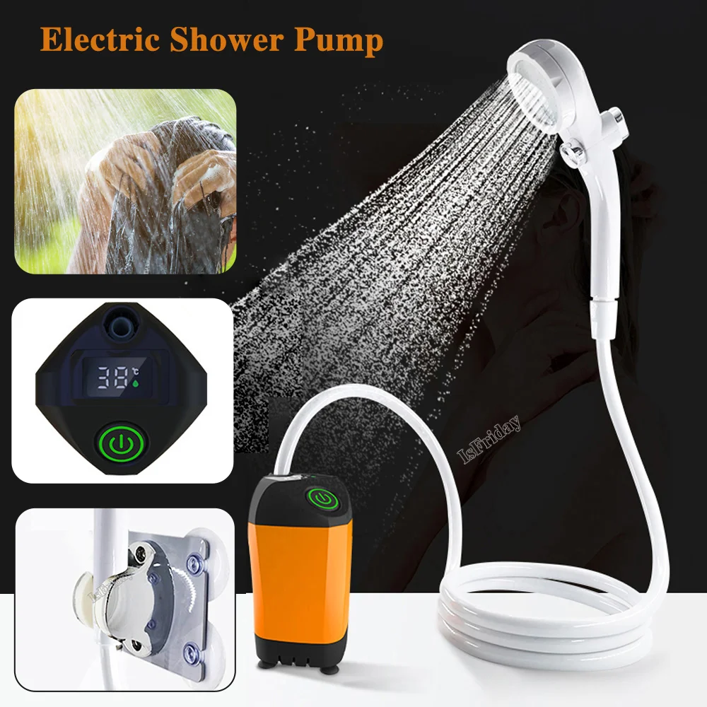 

Portable Shower Head Electric Shower Pump Digital Display IPX7 Waterproof For Camping Hiking Travel Shower System Set